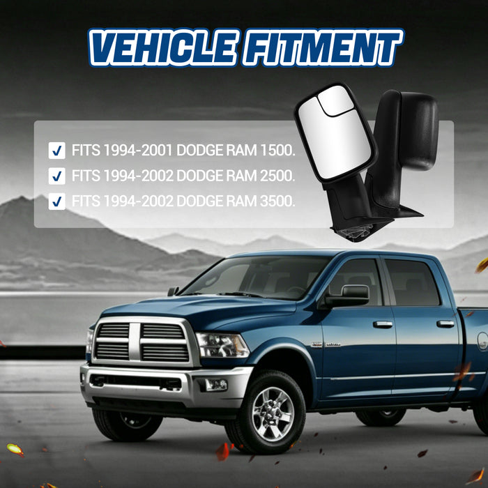 Seguler Manual Flip Up Towing Mirrors Pair for 1994-2001 Dodge Ram 1500 & 1994-2002 Ram 2500 3500