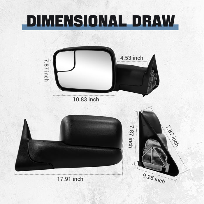 Seguler Manual Flip Up Towing Mirrors Pair for 1994-2001 Dodge Ram 1500 & 1994-2002 Ram 2500 3500