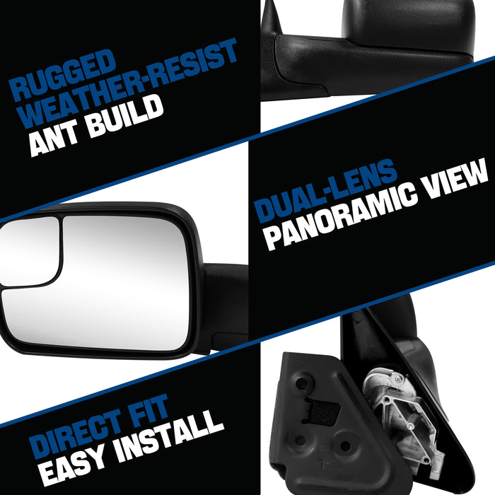 Seguler Manual Flip Up Towing Mirrors Pair for 1994-2001 Dodge Ram 1500 & 1994-2002 Ram 2500 3500