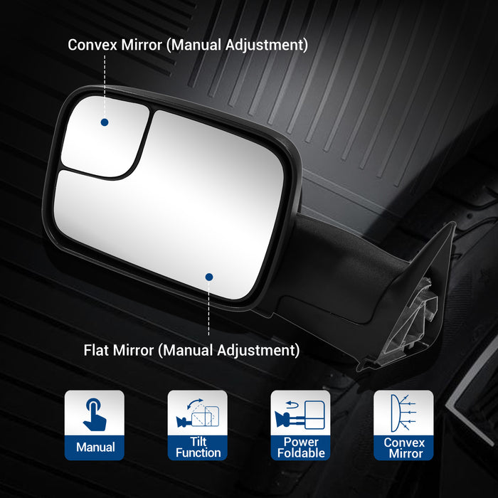 Seguler Manual Flip Up Towing Mirrors Pair for 1994-2001 Dodge Ram 1500 & 1994-2002 Ram 2500 3500