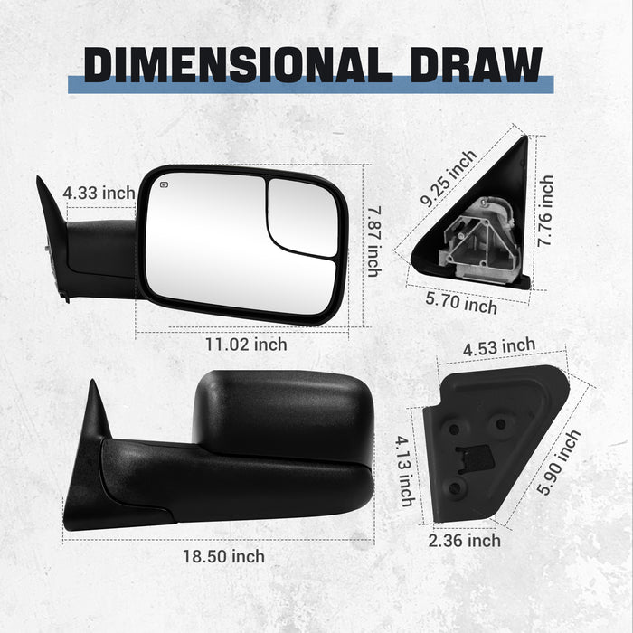 Seguler Power Heated Flip Up Towing Mirrors Pair for 1998-2001 Dodge Ram 1500 & 1998-2002 Ram 2500 3500