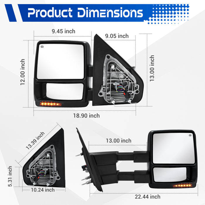 Seguler Power Heated LED Signal Towing Mirrors Pair for 2004-2006 Ford F150