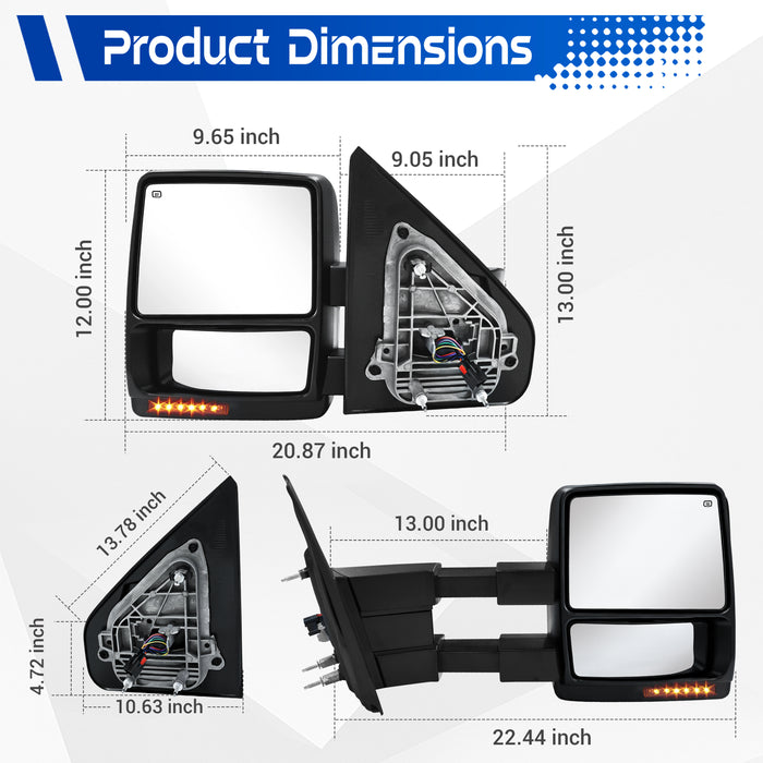 Seguler Power Heated LED Signal Puddle Towing Mirrors Pair for 2007-2014 Ford F150