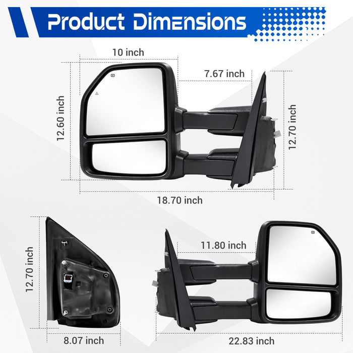 Seguler Power Heated 8-Pin LED Signal Towing Mirrors Pair for 2015-2018 Ford F150