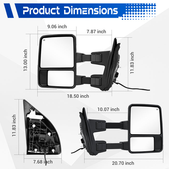 Seguler Power Heated Dual-Layer LED Running Signal Towing Mirrors Pair for 2008-2016 Ford F250 F350 F450 Super Duty