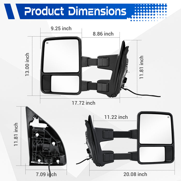 Seguler Power Heated Dual-Layer LED Towing Mirrors Pair with Adapter Harness for 1999-2007 Ford F250 F350 F450 Super Duty