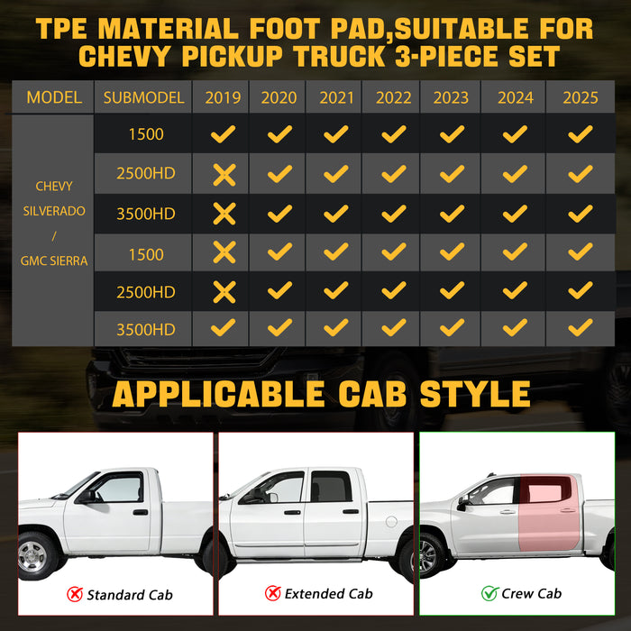 Seguler All-Weather TPE Floor Mats for Silverado Sierra 2019-2025 1500 & 2020-2025 2500HD 3500HD Crew Cab