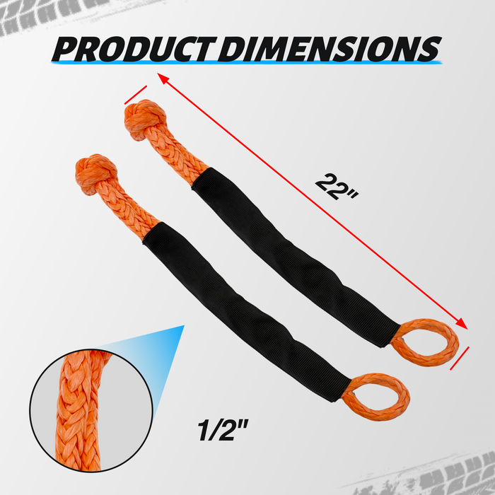 Seguler Kinetic Recovery Rope Kit  1" x 30ft 35,000 lbs Break Strength with 2Pcs Soft Shackles for Truck Recovery