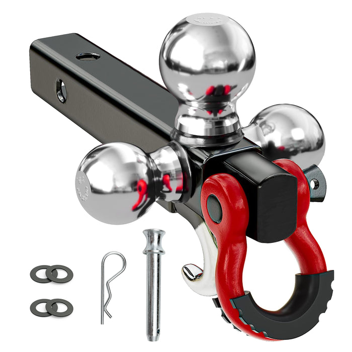 Seguler Tri-Ball Trailer Hitch for 2" Receiver 1-7/8", 2", 2-5/16" Balls Swivel Shackle w/ Lock Pin