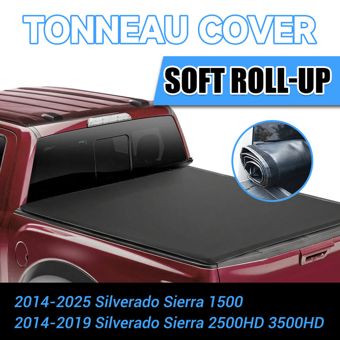 Seguler 6.5FT Soft Roll Up Tonneau Cover Bed for 2014-2018 Chevy Silverado Sierra