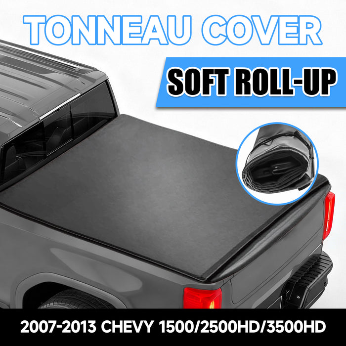 Seguler 8FT Soft Roll Up Tonneau Cover Bed for 2007-2013 Chevy Silverado Sierra