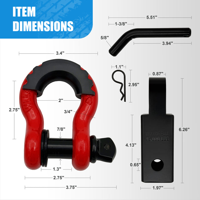 Seguler Heavy Duty Shackle Trailer Hitch for 2" Receiver 3/4" D-Ring Shackle with 5/8" Hitch Pin 38,500 lbs Break Strength