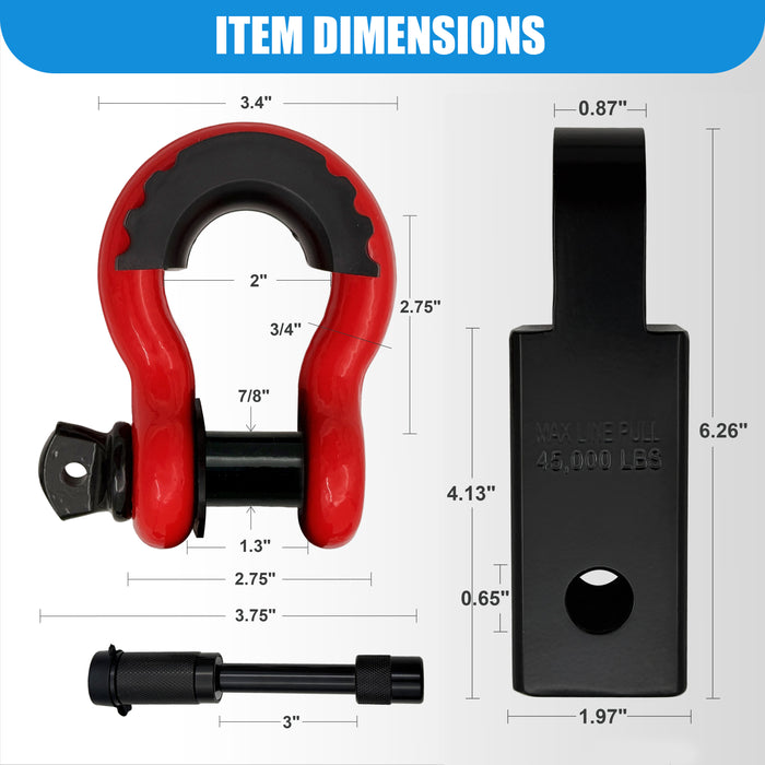 Seguler Heavy Duty Off-Road Recovery Shackle Hitch for 2" Receiver 3/4" D-Ring with 5/8" Lock Pin 38,500 lbs Break Strength