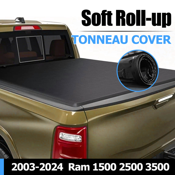 Seguler 6.4FT Soft Top Roll-up Tonneau Cover Truck Bed for 2003-2024 Dodge Ram