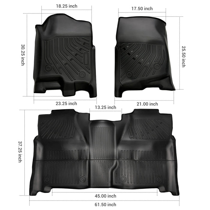 Seguler All-Weather TPE Floor Mats for Silverado Sierra 2007-2013 1500 & 2007-2014 2500HD 3500HD Crew Cab
