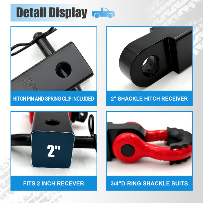 Seguler Heavy Duty Shackle Trailer Hitch for 2" Receiver 3/4" D-Ring Shackle with 5/8" Hitch Pin 38,500 lbs Break Strength
