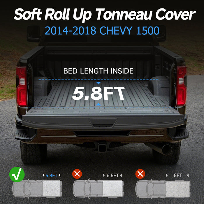 Seguler 5.8FT Soft Roll Up Tonneau Cover Bed for 2014-2018 Chevy Silverado Sierra