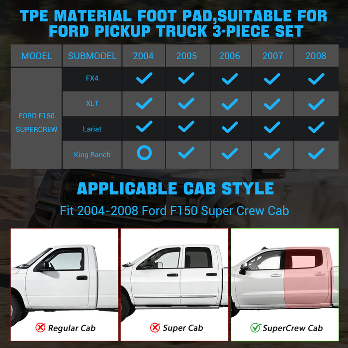 Seguler All-Weather TPE Floor Mats for 2004-2008 Ford F150 SuperCrew Cab