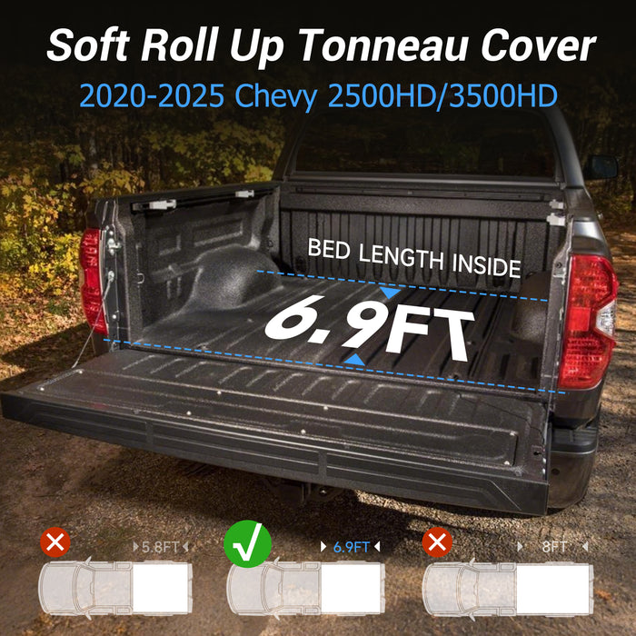 Seguler 6.9FT Soft Roll Up Tonneau Cover Bed for 2020-2025 Chevy Silverado Sierra