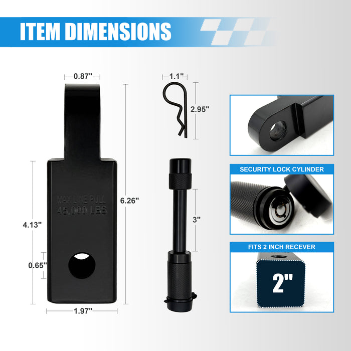 Seguler Heavy Duty 2" Receiver Shackle Hitch with 3/4" D-Ring 5/8" Lock Pin 70,000 lbs Break Strength