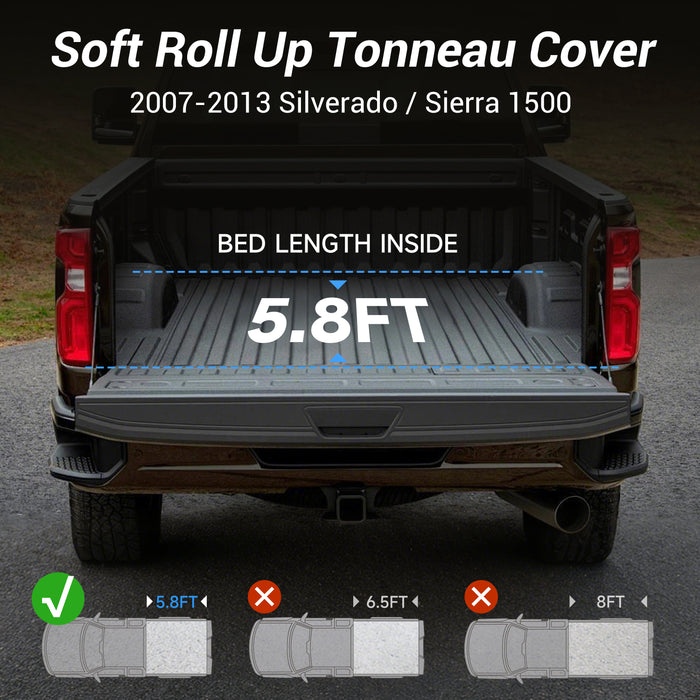 Seguler 5.8FT Soft Roll Up Tonneau Cover Bed for 2007-2013 Chevy Silverado Sierra