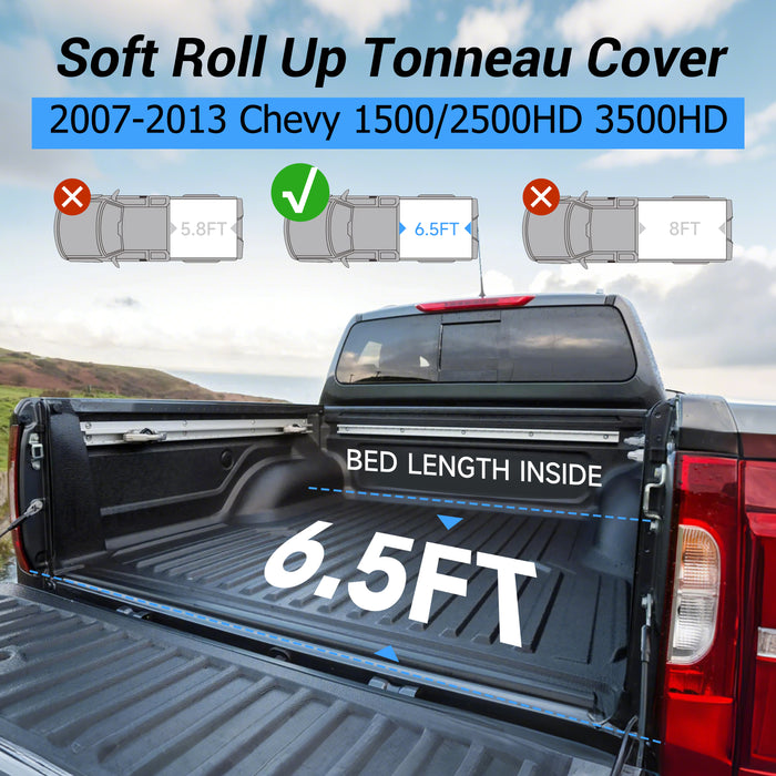 Seguler 6.5FT Soft Roll Up Tonneau Cover Bed for 2007-2013 Chevy Silverado Sierra