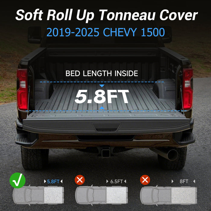 Seguler 5.8FT Soft Roll Up Tonneau Cover Bed for 2019-2025 Chevy Silverado Sierra