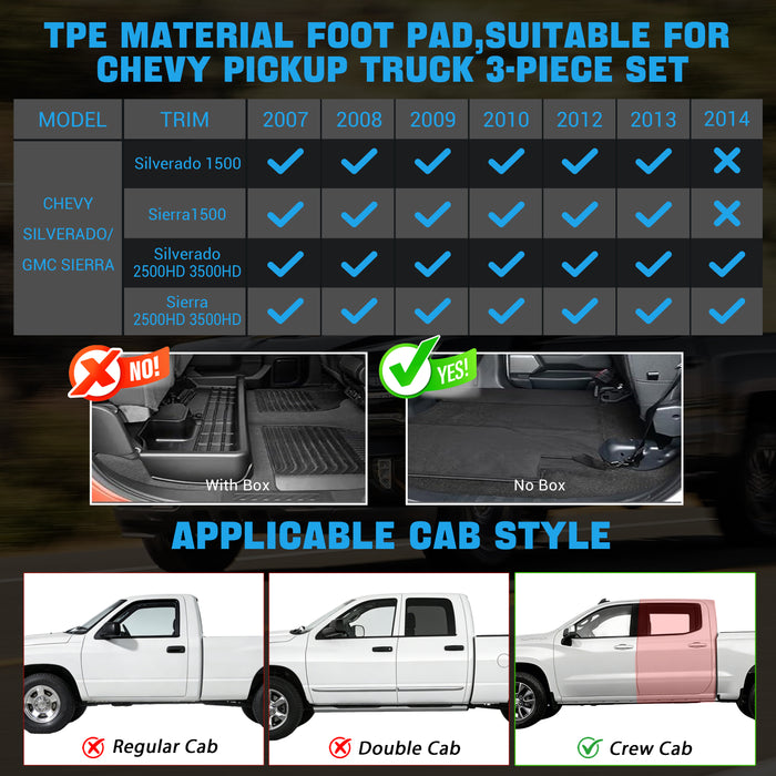 Seguler All-Weather TPE Floor Mats for Silverado Sierra 2007-2013 1500 & 2007-2014 2500HD 3500HD Crew Cab