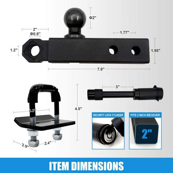 Seguler 2" Receiver Ball Mount with Lock  Includes 3/4" Shackle Rated 50,600 lbs Ultimate Strength for Heavy Duty Trucks