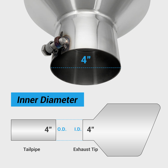 Seguler Diesel Exhaust Tip 4" Inlet 10" Outlet 18" Long Stainless Steel Bolt On