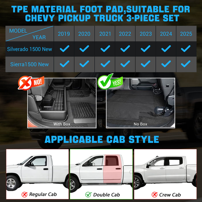 Seguler All-Weather TPE Floor Mats 2019-2025 Silverado Sierra 1500 New Double Cab