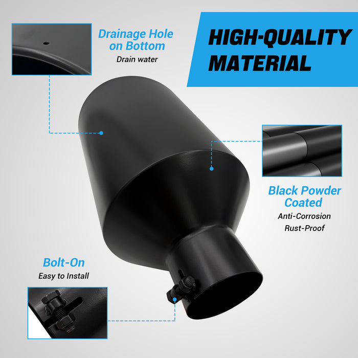 Seguler Diesel Exhaust Tip 4" Inlet 10" Outlet 18" Long Black Stainless Steel Bolt On