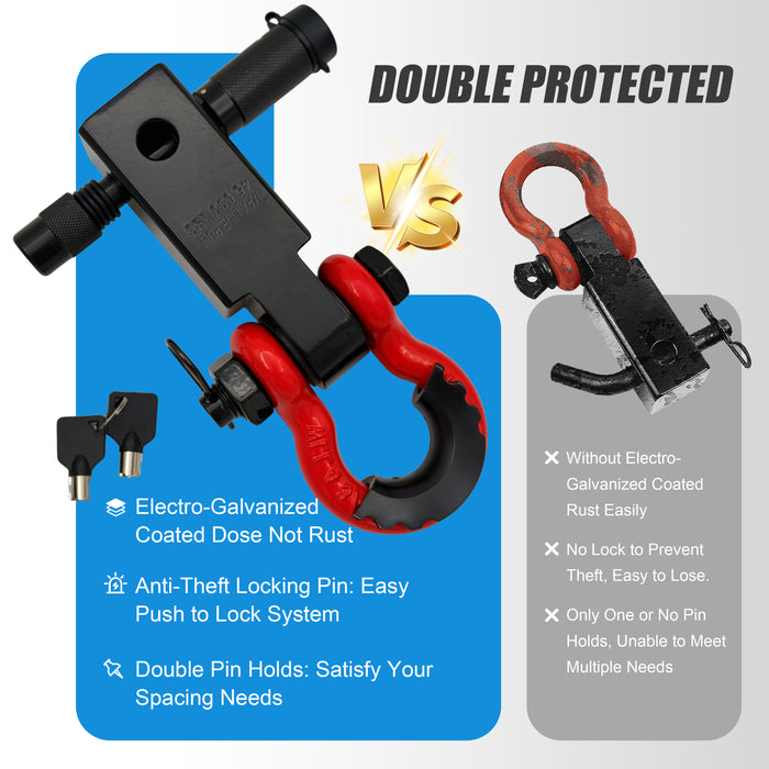 Seguler Off-Road Recovery Shackle Hitch for 2" Receiver  3/4" D-Ring with 5/8" Lock Pin 38,500 lbs Break Strength