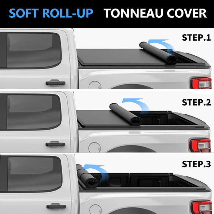 Seguler 8FT Soft Roll Up Tonneau Cover Bed for 2014-2025 Chevy Silverado Sierra