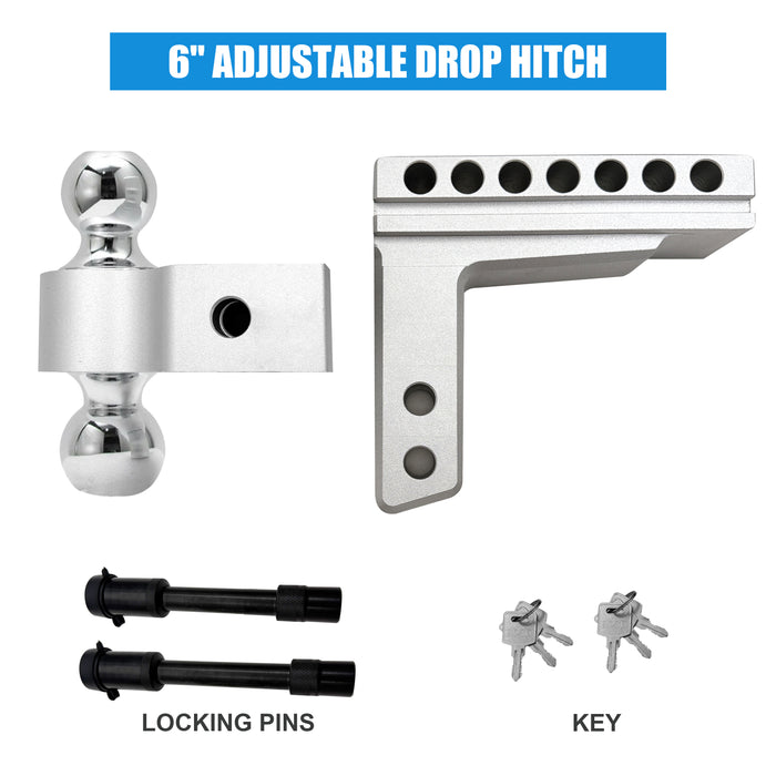 Seguler Adjustable Trailer Hitch Mount 2" Receiver 6" Drop or Rise 12,000 lbs GTW Double Locking Pins